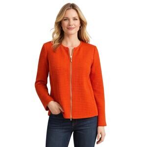Chicos Full Zip Rustic Orange Quilted Textured Knit Jacket - Size 0 (Small 4/6)